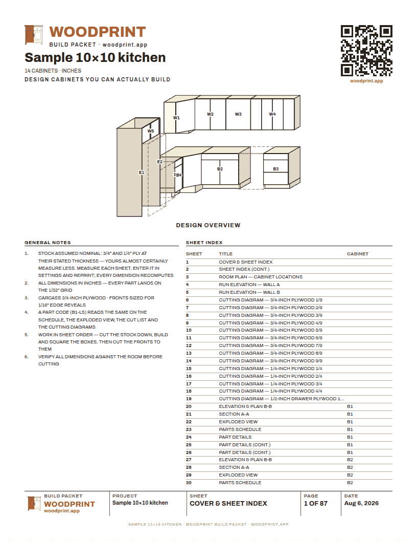 The packet cover sheet with the design overview drawing and the sheet index